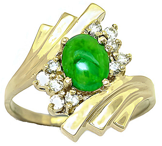 Green Burmese Jade Ring & Diamonds - In House Treasure