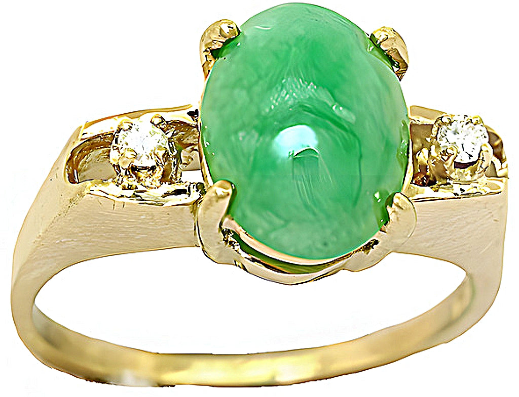 Green Burmese Jade and diamond ring - In House Treasue