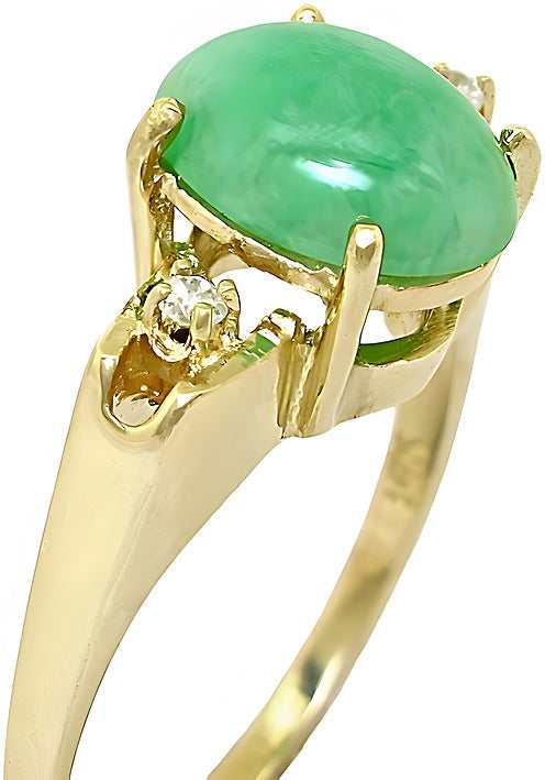 Green Burmese Jade and diamond ring - In House Treasue