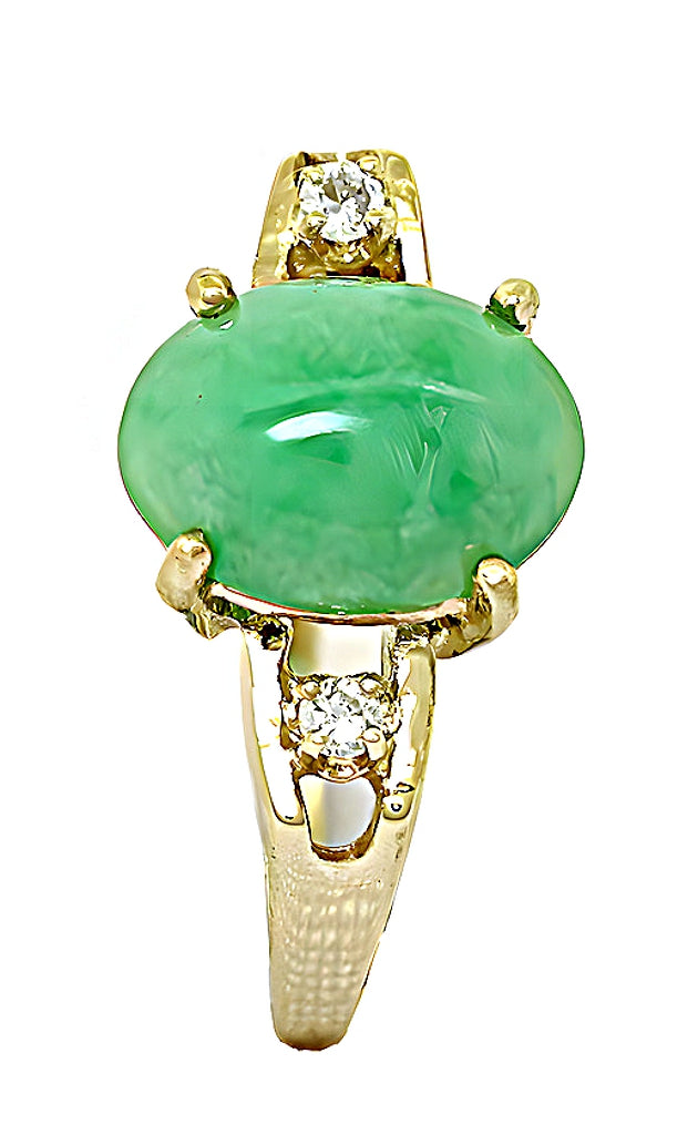 Green Burmese Jade and diamond ring - In House Treasue