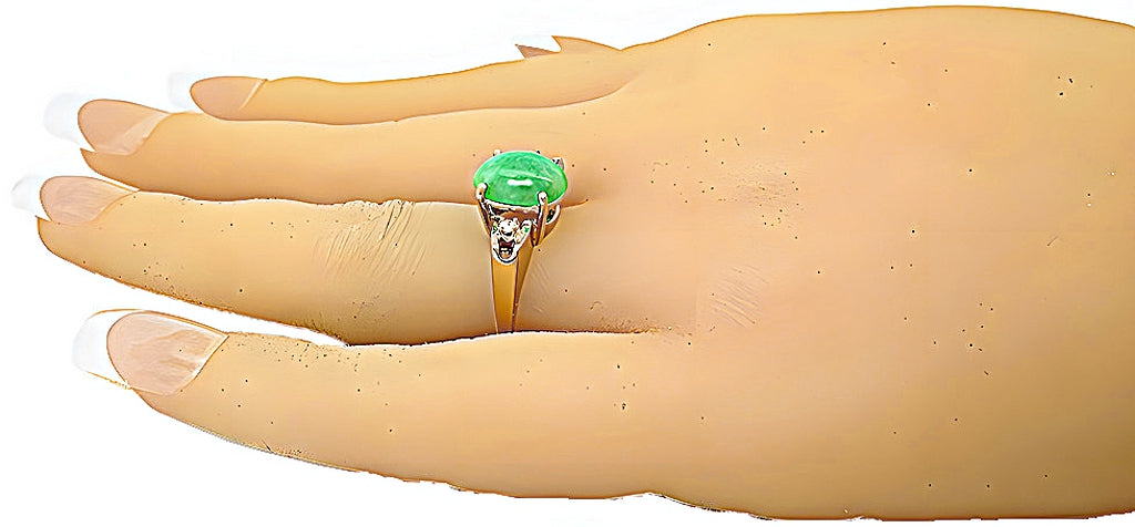 Green Burmese Jade and diamond ring - In House Treasue