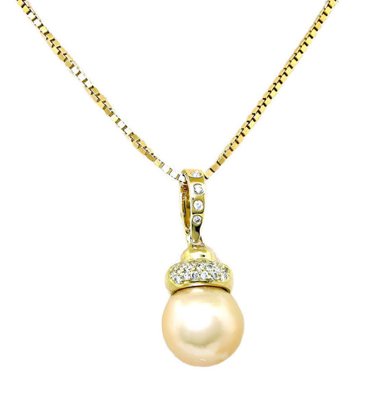 Golden South Sea Pearl with Diamond Cap and Enhancer and Chane - In House Treasure