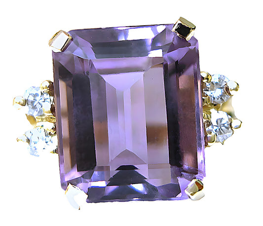 Emerald cut Amethyst and diamond ring - In House Treasure