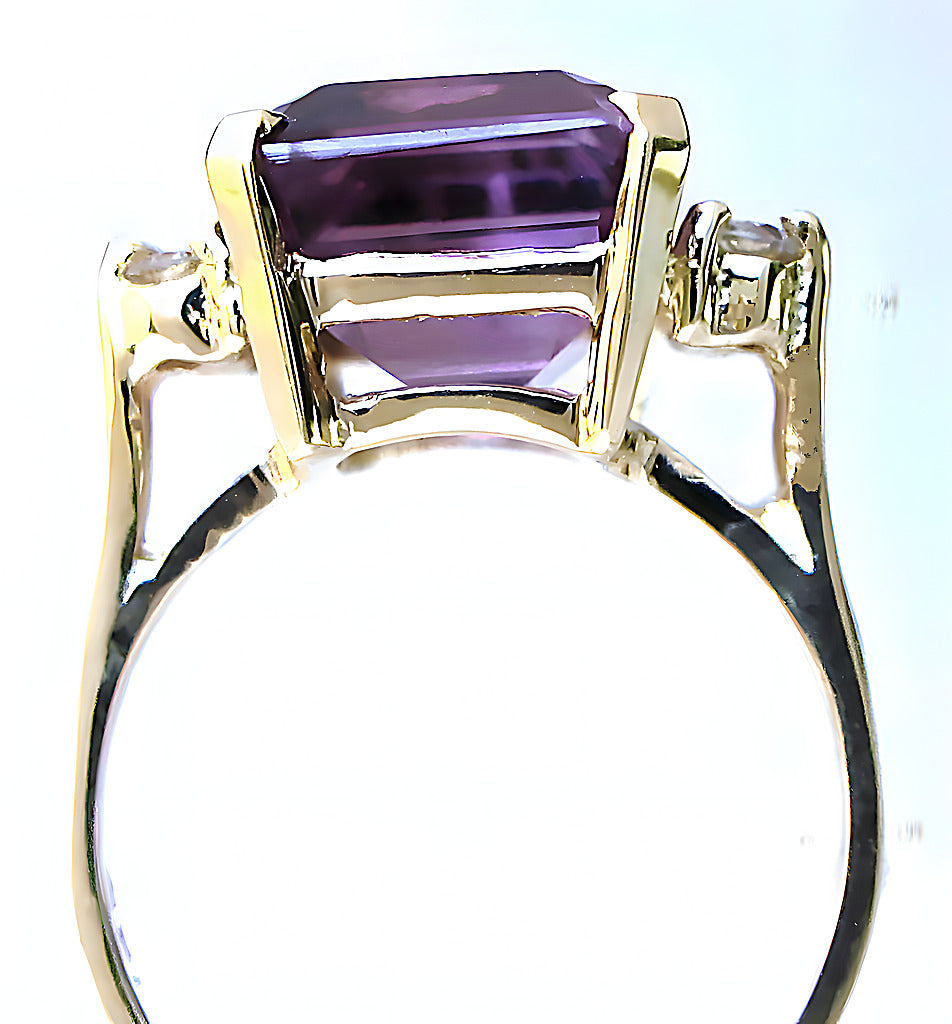 Emerald cut Amethyst and diamond ring - In House Treasure