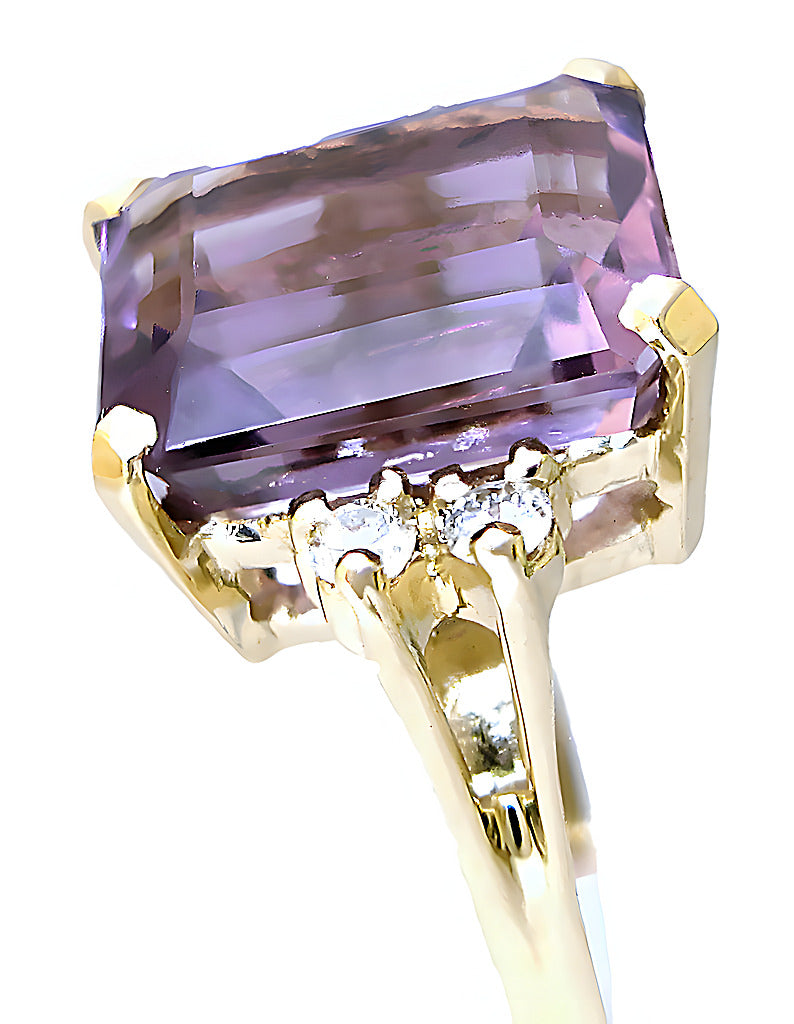 Emerald cut Amethyst and diamond ring - In House Treasure