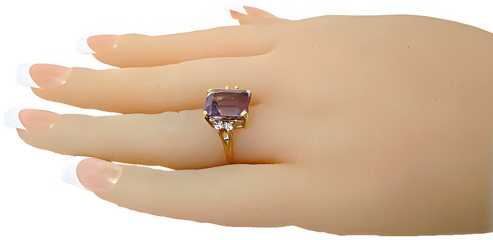 Emerald cut Amethyst and diamond ring - In House Treasure