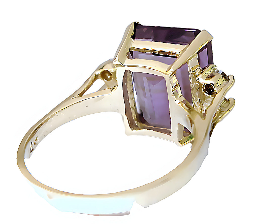 Emerald cut Amethyst and diamond ring - In House Treasure