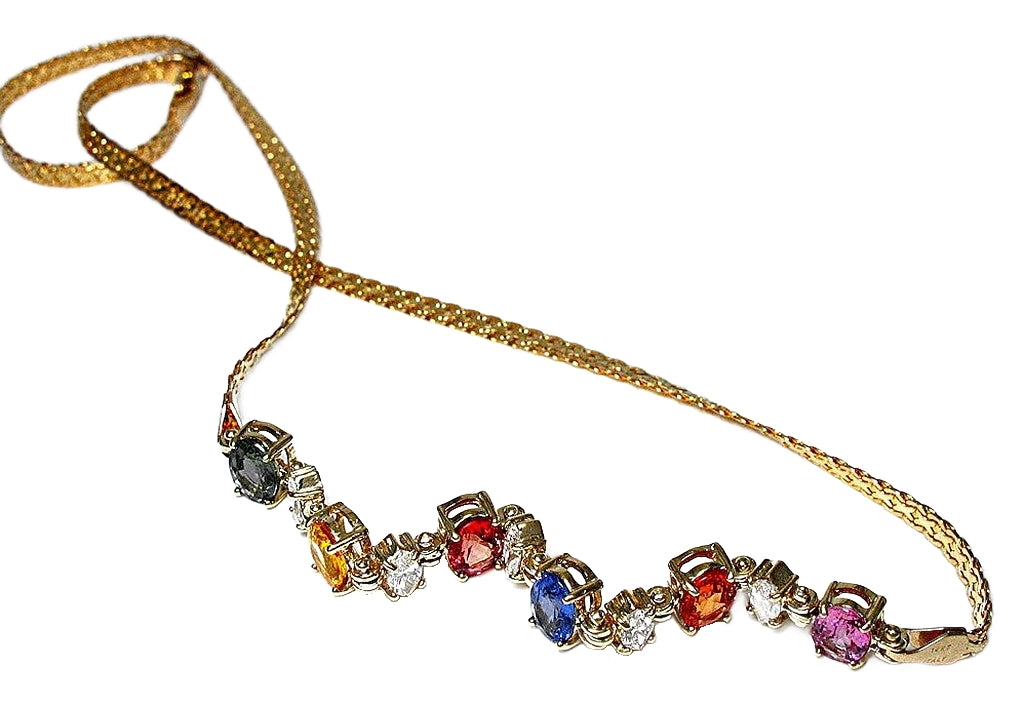 Multi color oval sapphire necklace with marque diamond - In House Treasure 