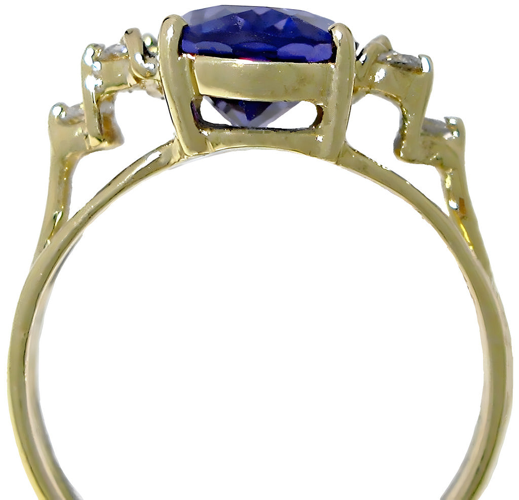 18k yellow gold (elongated) oval Tanzanite and diamond ring,  front view 