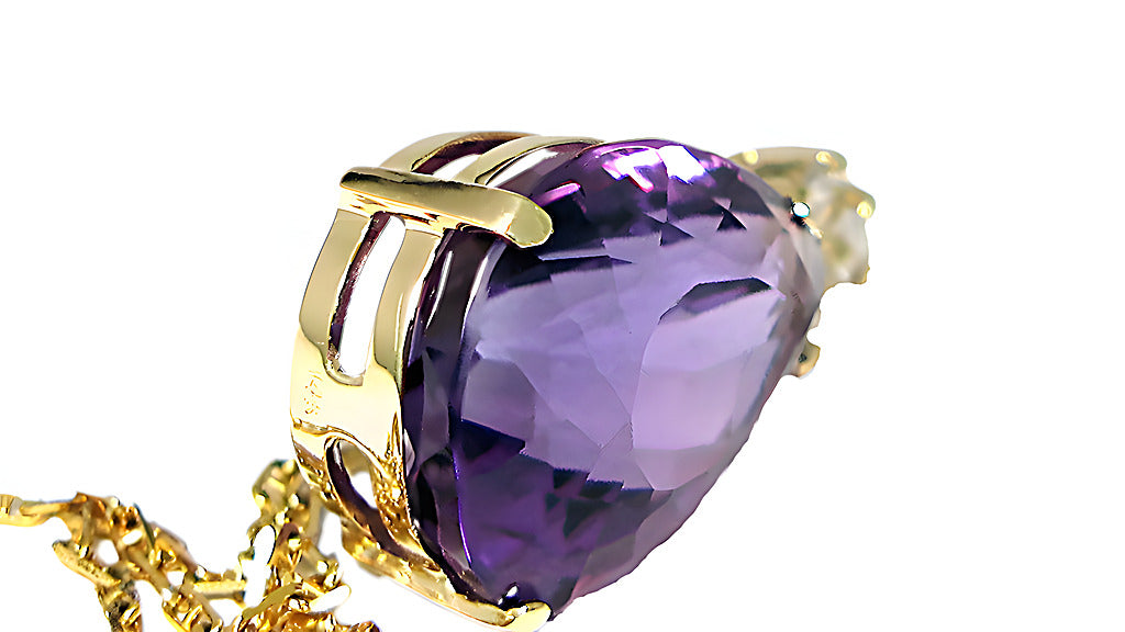 Pear shape Amethyst pendent with diamond - In House Treasure