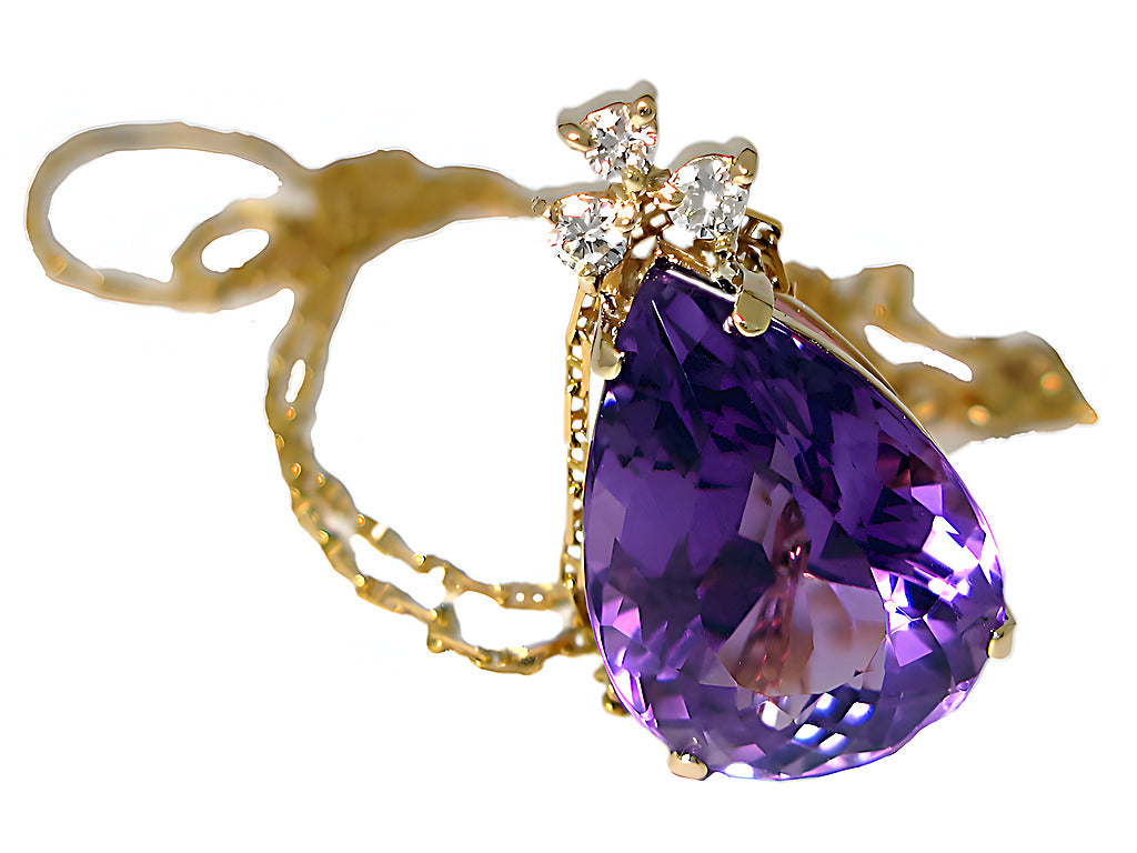 Pear shape Amethyst pendent with diamond - In House Treasure