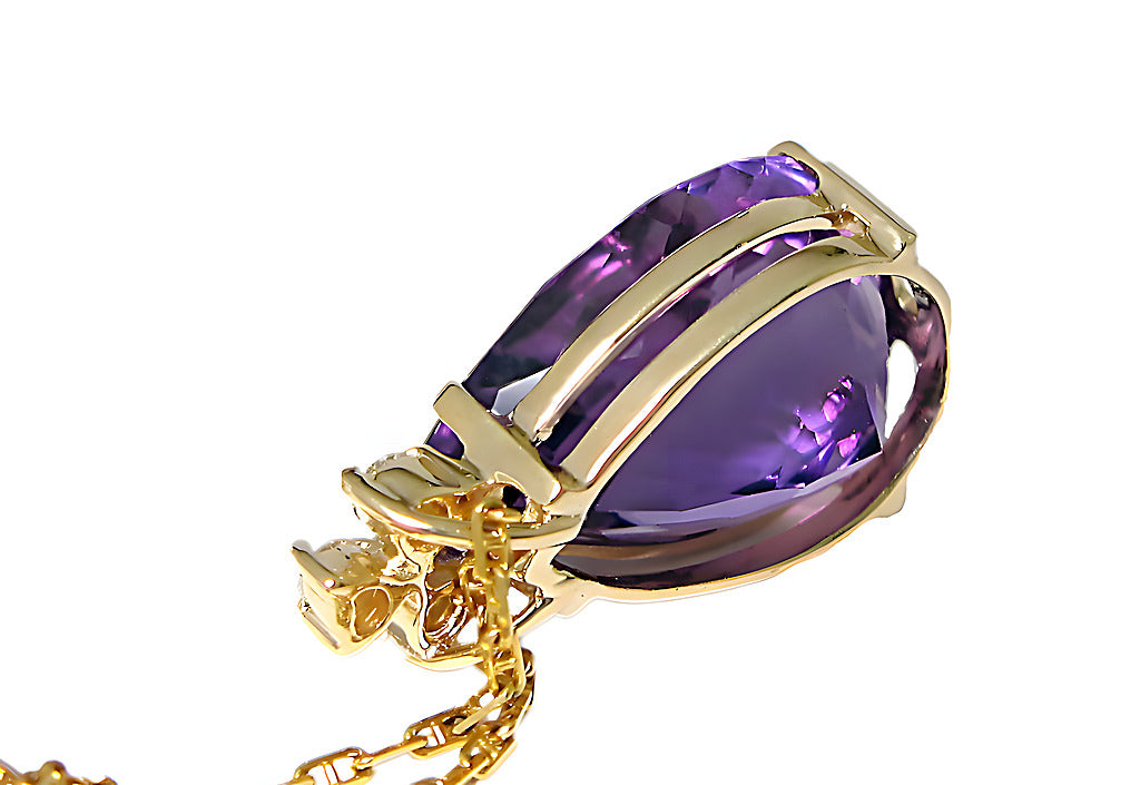 Pear shape Amethyst pendent with diamond - In House Treasure