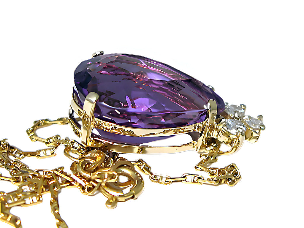 Pear shape Amethyst pendent with diamond - In House Treasure