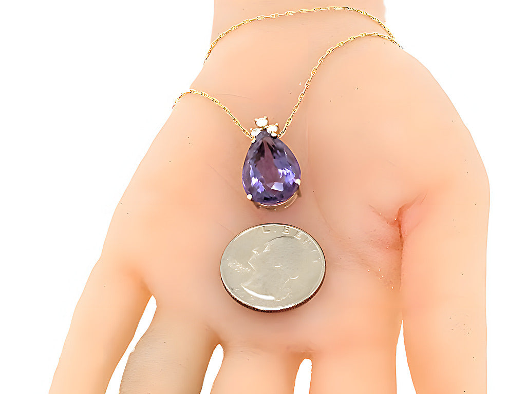 Pear shape Amethyst pendent with diamond - In House Treasure