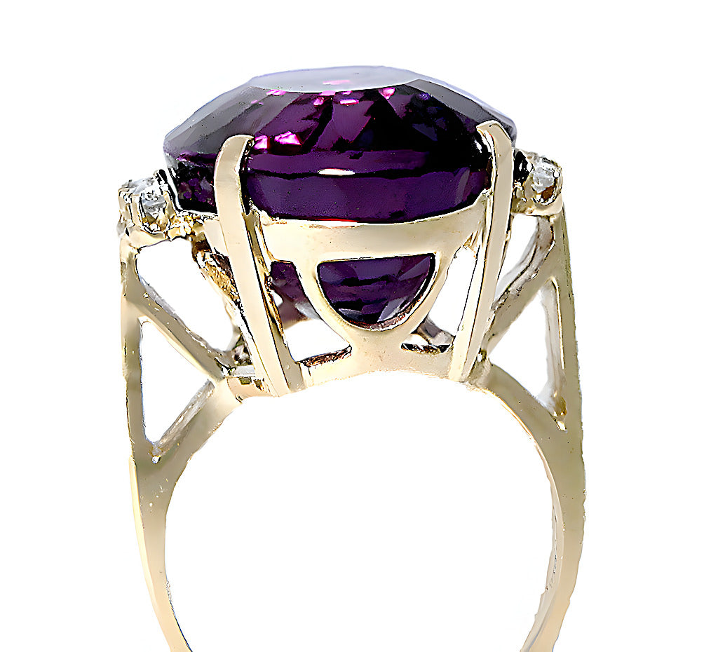 Large Oval Amethyst Ring & Diamonds - In House Treasure