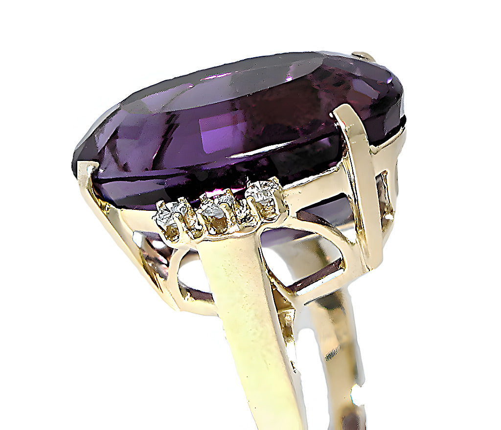 Large Oval Amethyst Ring & Diamonds - In House Treasure