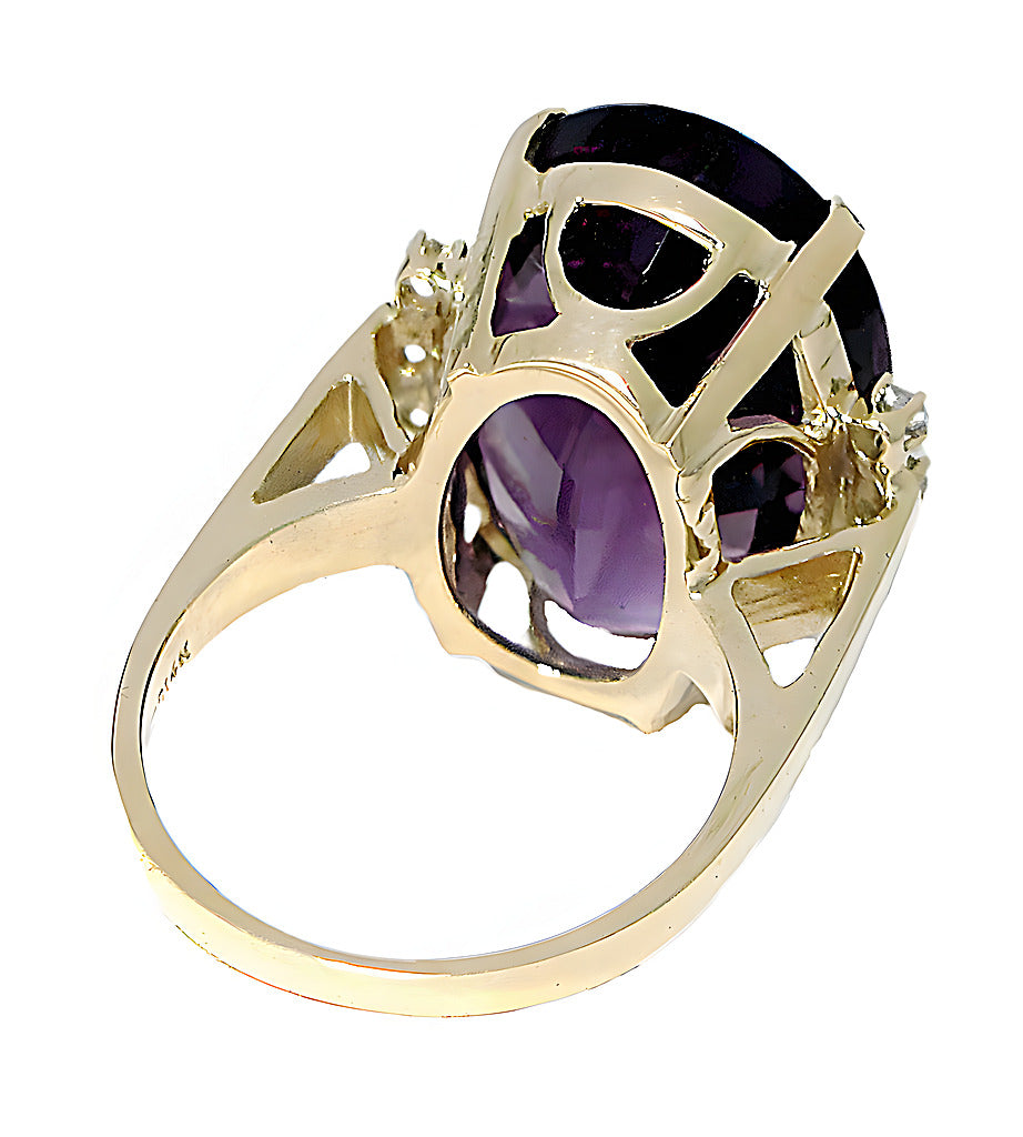 Large Oval Amethyst Ring & Diamonds - In House Treasure