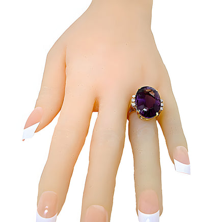 Large Oval Amethyst Ring & Diamonds - In House Treasure