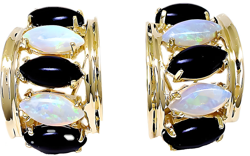 Marquise Black coral Australian opal earrings - In House Treasure