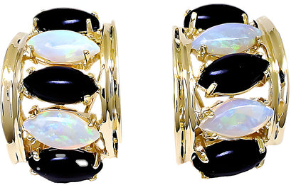 Marquise Black Coral, Opal Earrings - In House Treasure