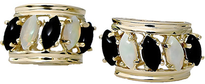 Marquise Black Coral, Opal Earrings - In House Treasure