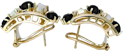 Marquise Black Coral, Opal Earrings - In House Treasure