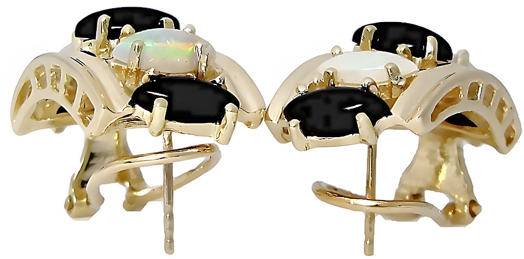 Marquise Black Coral, Opal Earrings - In House Treasure