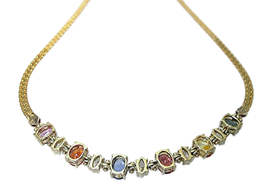 Multi color oval sapphire necklace with marque diamond - In House Treasure 