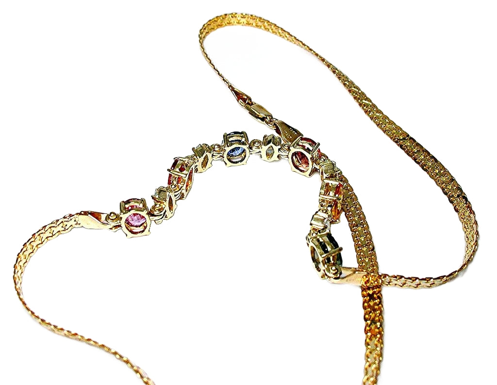 Multi color oval sapphire necklace with marque diamond - In House Treasure 