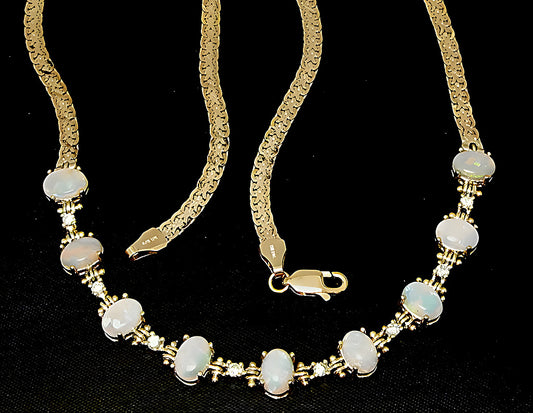 Oval Australian opal and diamond necklace - In House Treasure