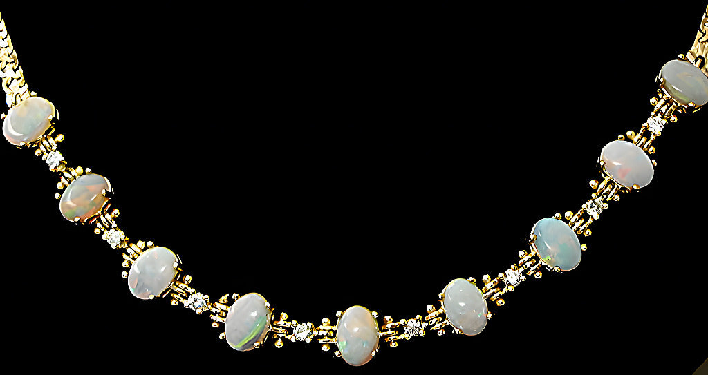 Oval Australian opal and diamond necklace - In House Treasure