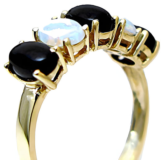 Oval Black Coral And Oval Opal Ring - In House Treasure