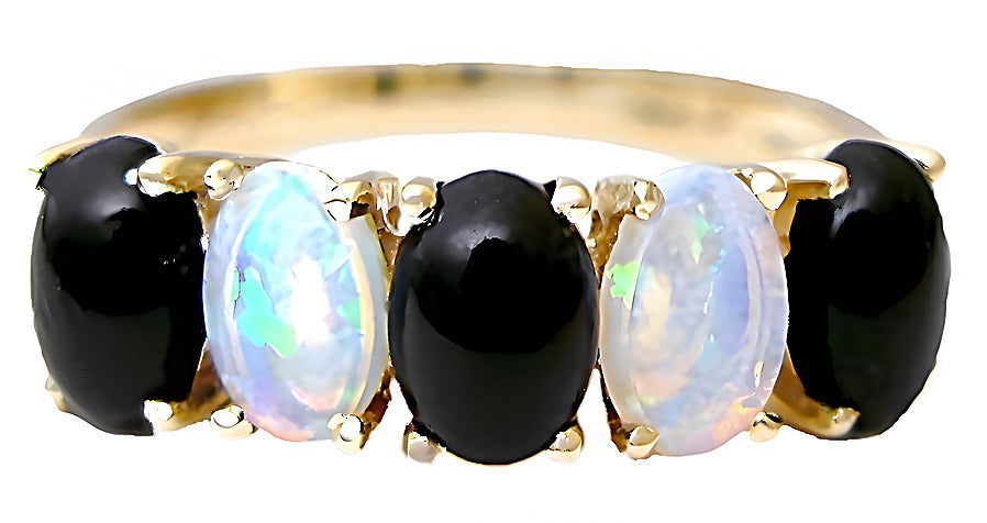 Oval Black Coral And Oval Opal Ring - In House Treasure
