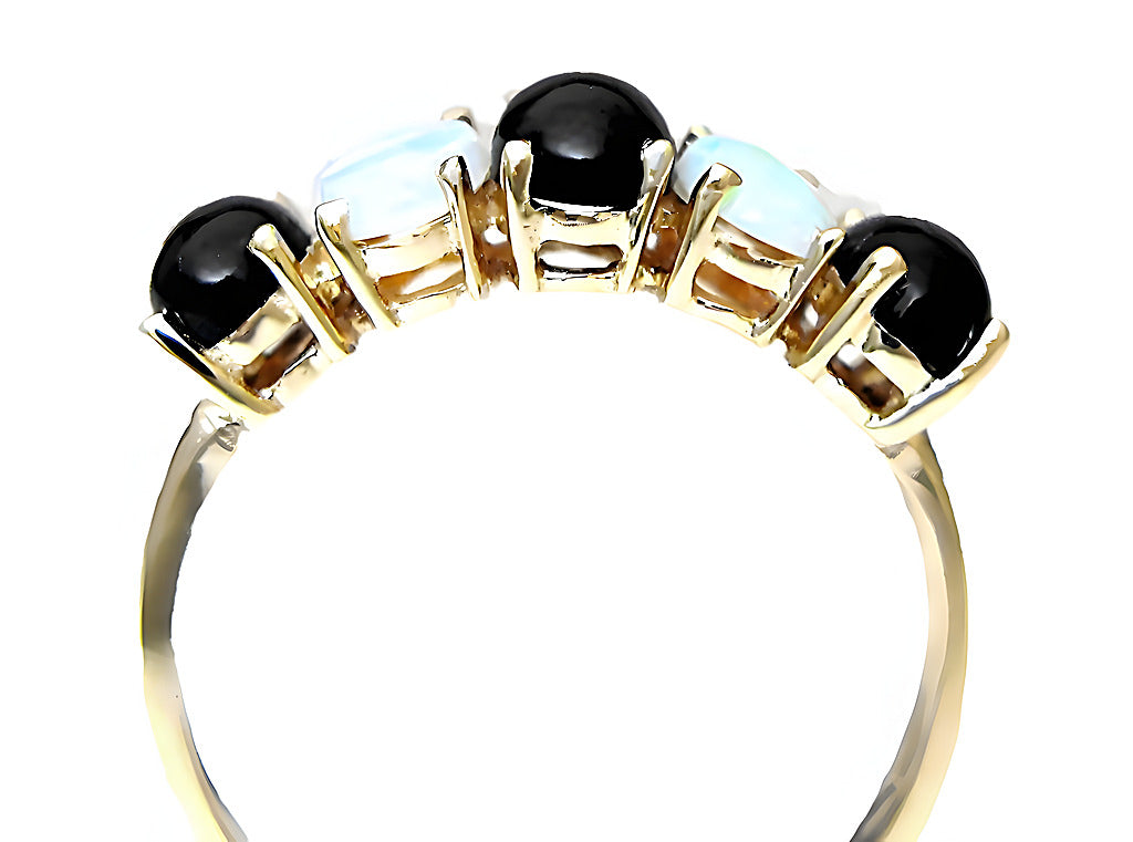 Oval Black Coral And Oval Opal Ring - In House Treasure