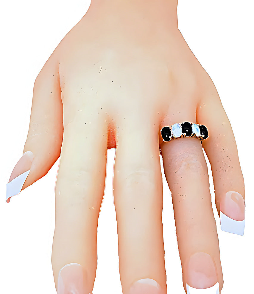 Oval Black Coral And Oval Opal Ring - In House Treasure