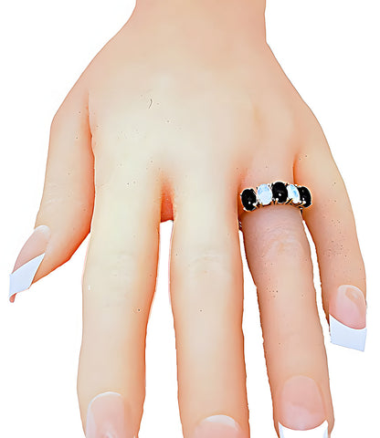 Oval Black Coral And Oval Opal Ring - In House Treasure