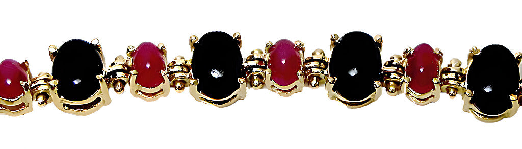 Oval Black Coral and Cabochon Ruby Bracelet - In House Treasure