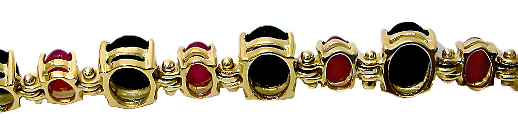 Oval Black Coral and Cabochon Ruby Bracelet - In House Treasure