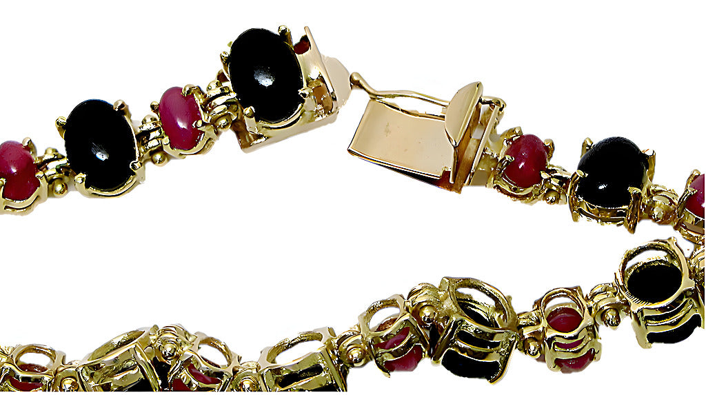 Oval Black Coral and Cabochon Ruby Bracelet - In House Treasure