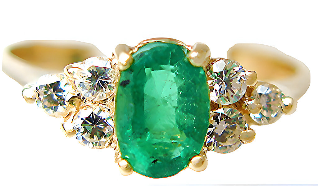 Oval Colombian Emerald Ring & Diamonds - In House Treasure