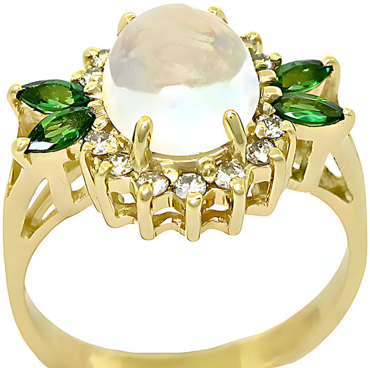 Oval Moonstone, Tsavorite with round diamonds - In House Treasure