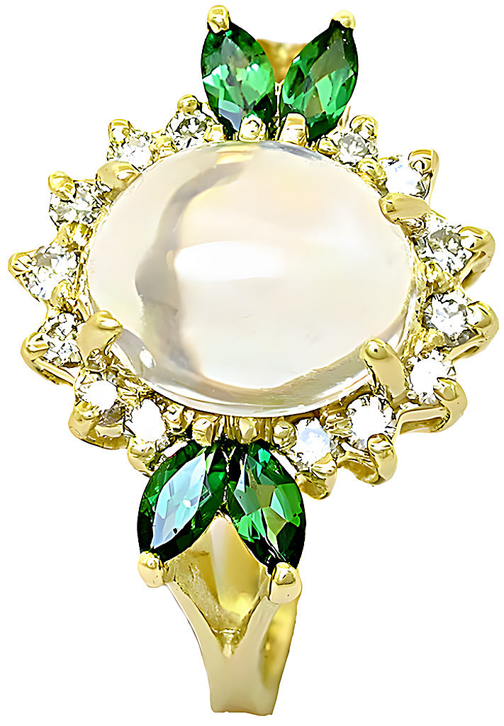 Oval Moonstone, Tsavorite with round diamonds - In House Treasure