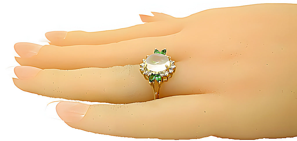 Oval Moonstone, Tsavorite with round diamonds - In House Treasure