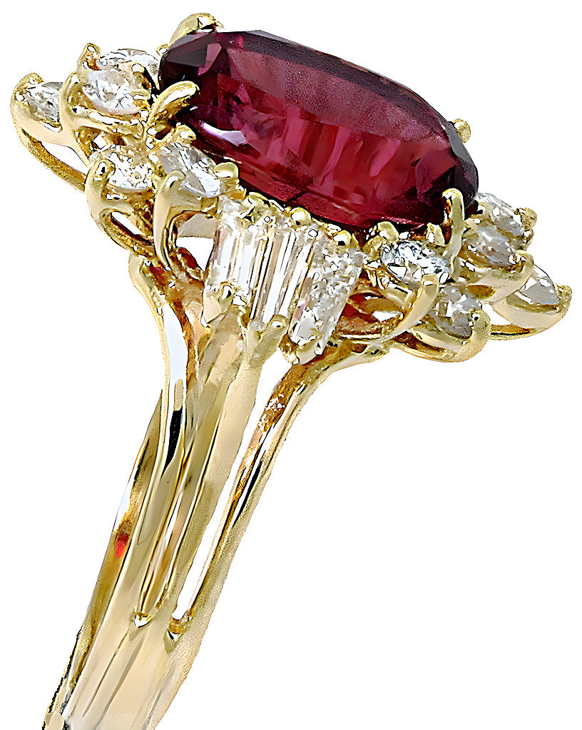 Oval Pink Tourmaline with baguette and round diamond ring - In House Treasure