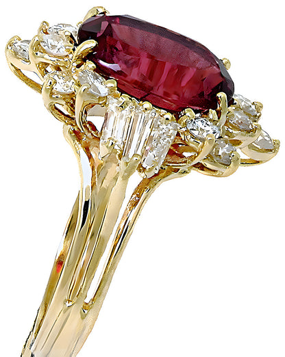 Oval Pink Tourmaline with baguette and round diamond ring - In House Treasure