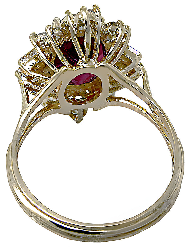 Oval Pink Tourmaline with baguette and round diamond ring - In House Treasure