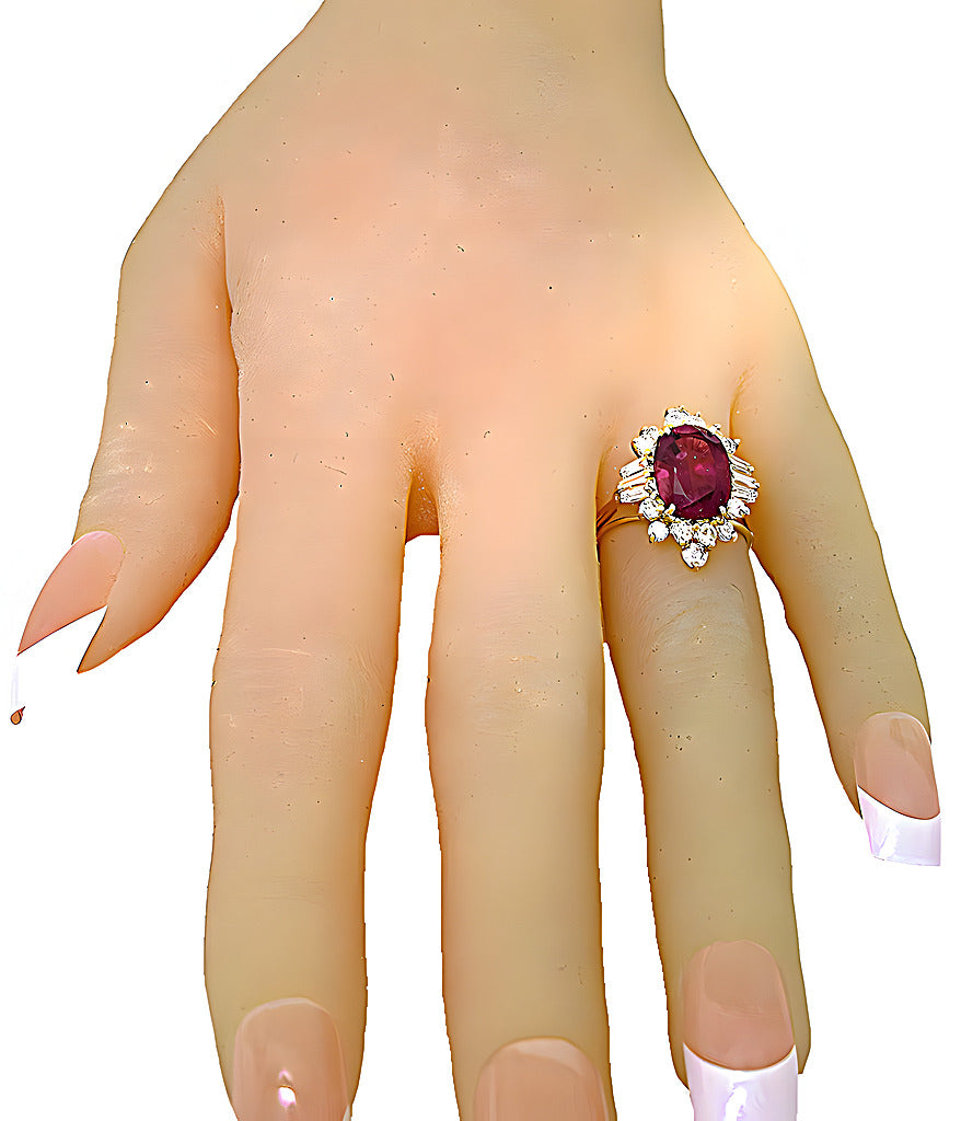 Oval Pink Tourmaline with baguette and round diamond ring - In House Treasure