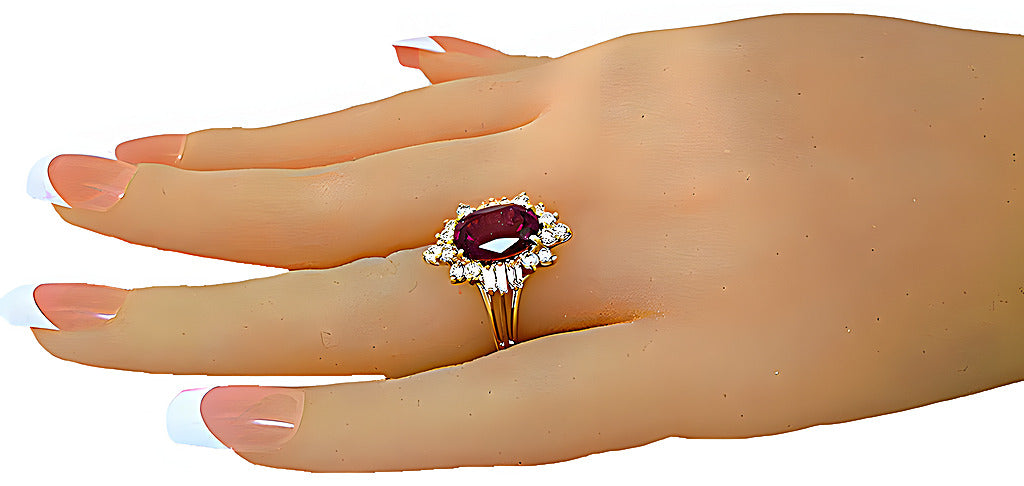 Oval Pink Tourmaline with baguette and round diamond ring - In House Treasure