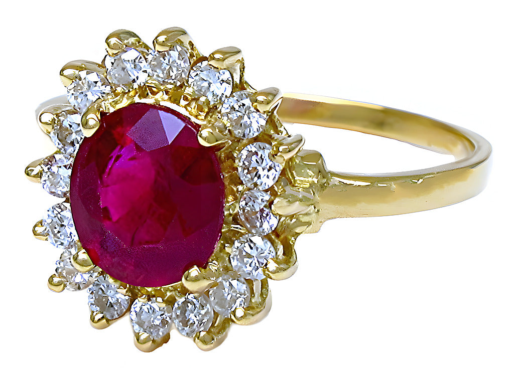 Oval Ruby Ring with Round Diamonds - In House Treasure