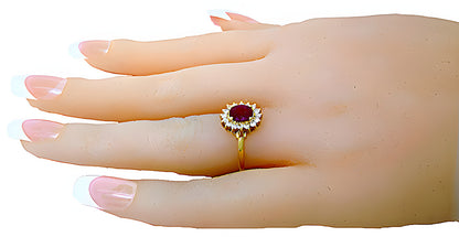 Oval Ruby Ring with Round Diamonds - In House Treasure